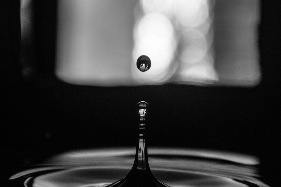 black and white water drop